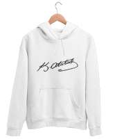  Mustafa Kemal ATATÜRK ün İmzası Beyaz Unisex Kapşonlu Sweatshirt - Tisho