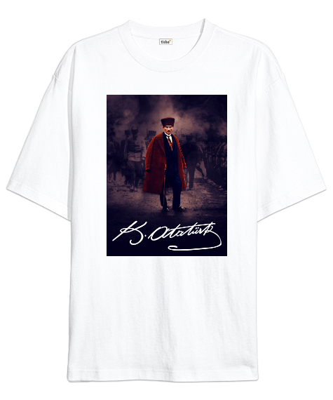 Tisho - Mustafa Kemal Atatürk V5 Beyaz Oversize Unisex Tişört