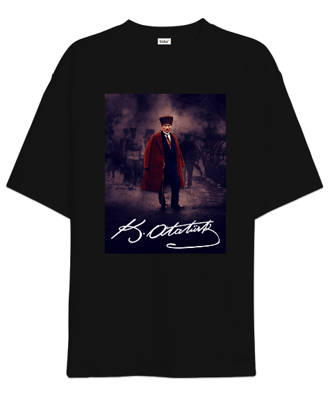 Tisho - Mustafa Kemal Atatürk V5 Siyah Oversize Unisex Tişört