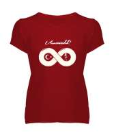 Mustafa Kemal Atatürk Ve Ayyıldız Resimli Unutmadık Yazılı Kırmızı Kadın V Yaka Tişört - Tisho