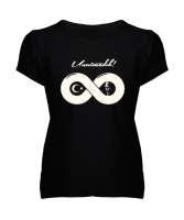 Mustafa Kemal Atatürk Ve Ayyıldız Resimli Unutmadık Yazılı Siyah Kadın V Yaka Tişört - Tisho