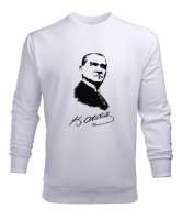 Mustafa Kemal ATATÜRK Ve İmzası Beyaz Erkek Sweatshirt - Tisho