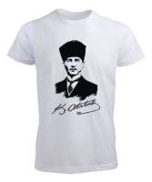  Mustafa Kemal ATATÜRK Ve İmzası Beyaz Erkek Tişört - Tisho