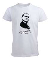 Mustafa Kemal ATATÜRK Ve İmzası Beyaz Erkek Tişört - Tisho