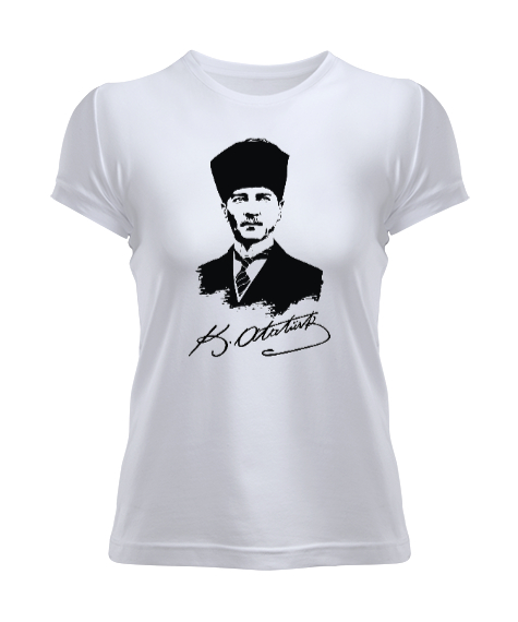Tisho - Mustafa Kemal ATATÜRK Ve İmzası Beyaz Kadın Tişört