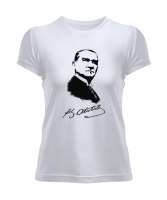  Mustafa Kemal ATATÜRK Ve İmzası Beyaz Kadın Tişört - Tisho