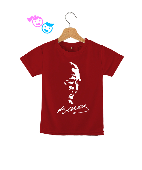 Tisho - Mustafa Kemal Atatürk ve İmzası V2 Kırmızı Çocuk Unisex