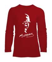 Mustafa Kemal Atatürk ve İmzası V2 Kırmızı Kadın Uzun Kol Tişört - Tisho
