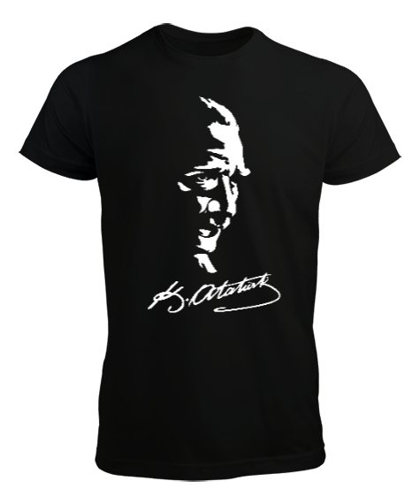 Tisho - Mustafa Kemal Atatürk ve İmzası V2 Siyah Erkek Tişört