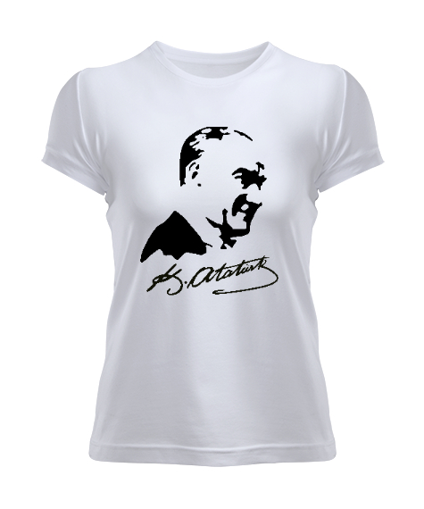 Tisho - Mustafa Kemal Atatürk ve İmzası V3 Beyaz Kadın Tişört