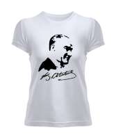 Mustafa Kemal Atatürk ve İmzası V3 Beyaz Kadın Tişört - Tisho