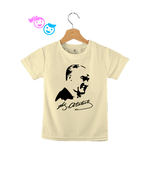 Tisho - Mustafa Kemal Atatürk ve İmzası V3 Krem Çocuk Unisex