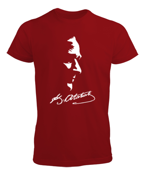 Tisho - Mustafa Kemal Atatürk ve İmzası V4 Kırmızı Erkek Tişört