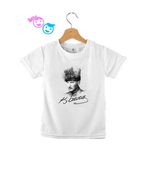 Tisho - Mustafa Kemal Atatürk ve İmzası V5 Beyaz Çocuk Unisex