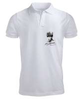Mustafa Kemal Atatürk ve İmzası V5 Beyaz Erkek Kısa Kol Polo Yaka - Tisho