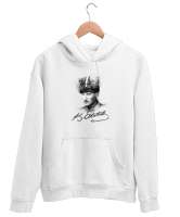 Mustafa Kemal Atatürk ve İmzası V5 Beyaz Unisex Kapşonlu Sweatshirt - Tisho