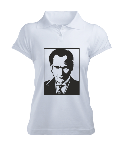 Tisho - Mustafa Kemal Atatürk Vektörel Tasarım Beyaz Kadın Polo Yaka Tişört