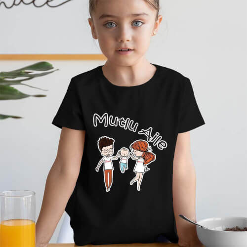 Mutlu Aile Kız Çocuk Tişört - Tekli Kombin - Thumbnail