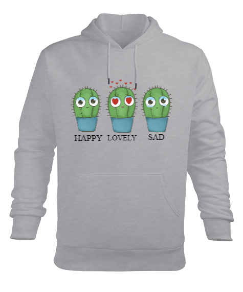 Mutlu, Aşık, Üzgün Kaktüsler Erkek Kapüşonlu Hoodie Sweatshirt