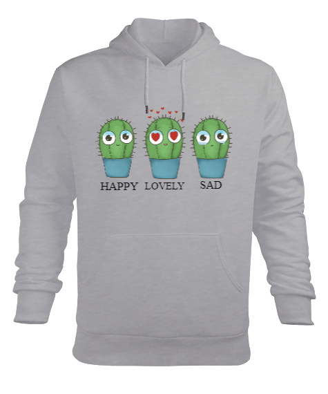 Tisho - Mutlu, Aşık, Üzgün Kaktüsler Erkek Kapüşonlu Hoodie Sweatshirt