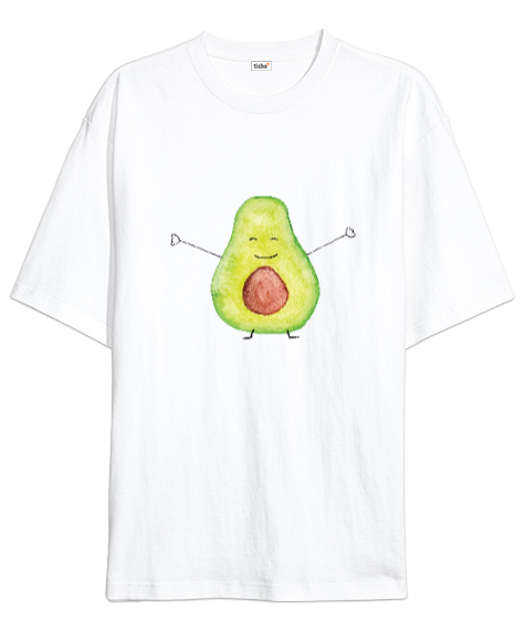 Tisho - Mutlu Avakado - Avocado Beyaz Oversize Unisex Tişört