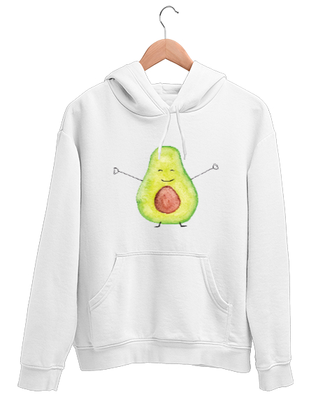 Tisho - Mutlu Avakado - Avocado Beyaz Unisex Kapşonlu Sweatshirt