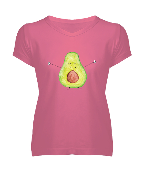 Tisho - Mutlu Avakado - Avocado Pembe Kadın V Yaka Tişört