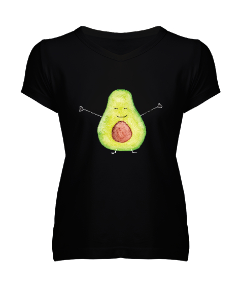 Tisho - Mutlu Avakado - Avocado Siyah Kadın V Yaka Tişört