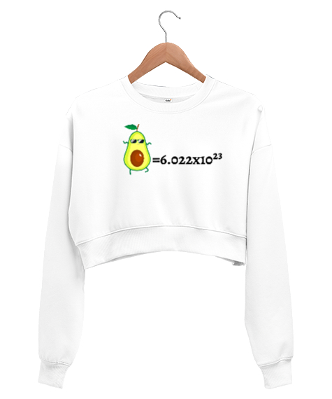 Tisho - Mutlu Avokado Avogadro Sayısı Beyaz Kadın Crop Sweatshirt