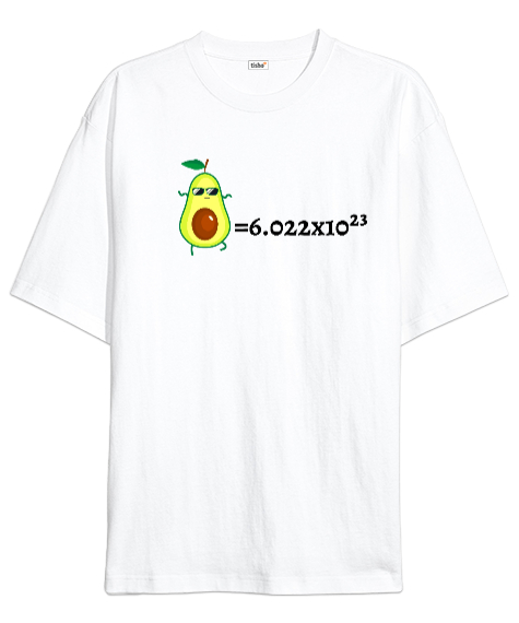 Tisho - Mutlu Avokado Avogadro Sayısı Beyaz Oversize Unisex Tişört