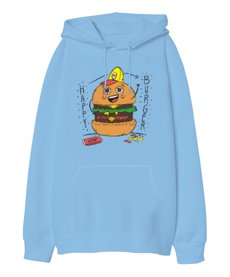 Tisho - Mutlu Burger Oversize Unisex Kapüşonlu Sweatshirt