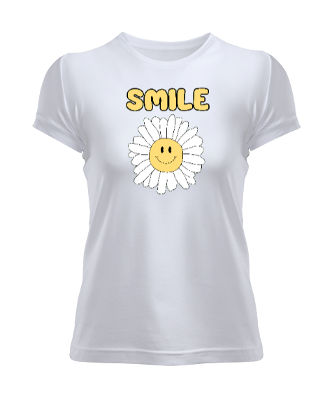 Tisho - Mutlu Çiçek Beyaz Kadın Tişört