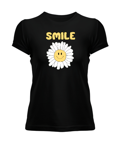 Tisho - Mutlu Çiçek Siyah Kadın Tişört