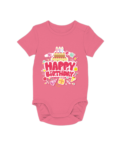 Tisho - Mutlu Doğum Günü Bebek Pembe Bebek Zıbını
