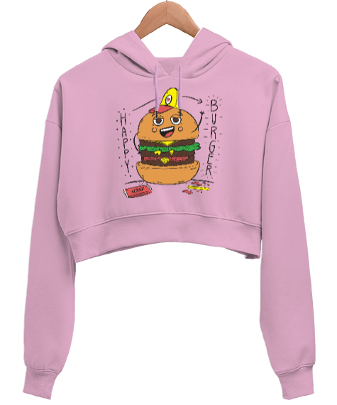 Tisho - Mutlu hamburger kadın crop kapşonlu sweatshirt Kadın Crop Hoodie Kapüşonlu Sweatshirt