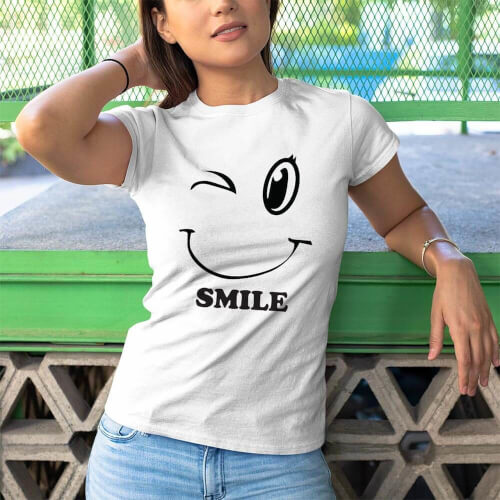 Mutlu Kadın Tişört - Tekli Kombin - Thumbnail