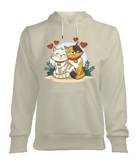 Tisho - Mutlu Kedi Aşk Sevgililer Kadın Kapüşonlu Sweatshirt Kadın Kapşonlu Hoodie Sweatshirt
