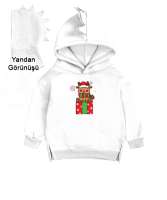 mutlu noeller Beyaz Çocuk Dinozor Kapşonlu Hoodie - Tisho