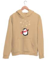 Mutlu Penguen Camel Unisex Kapşonlu Sweatshirt - Tisho