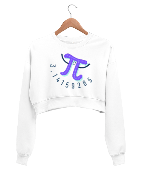 Tisho - Mutlu Pi Beyaz Kadın Crop Sweatshirt