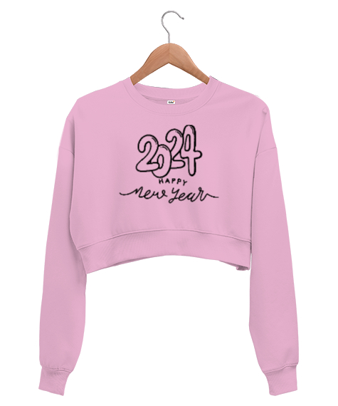 Tisho - Mutlu Yıllar, 2024, Yeni Yıl Özel Pembe Kadın Crop Sweatshirt