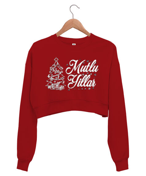 Tisho - Mutlu Yillar Kırmızı Kadın Crop Sweatshirt