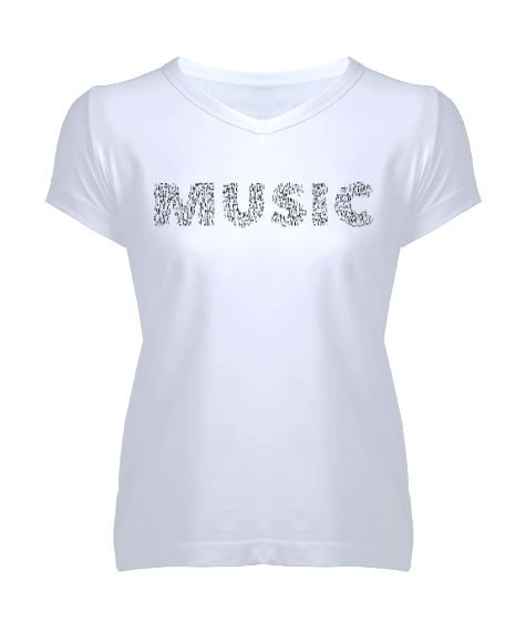 Tisho - Müzik 1 Kadın V Yaka Tişört