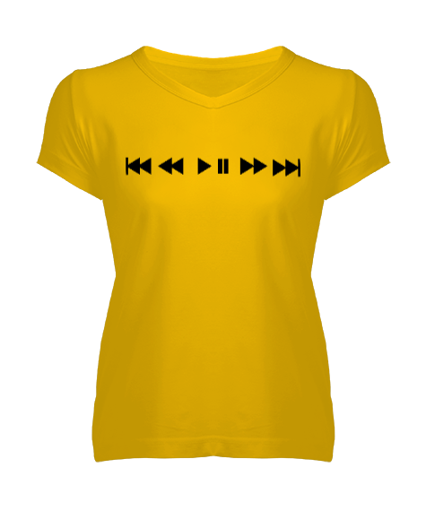 Tisho - Müzik 4 Sarı Kadın V Yaka Tişört