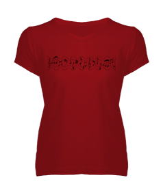 Tisho - Müzik 6 Kırmızı Kadın V Yaka Tişört