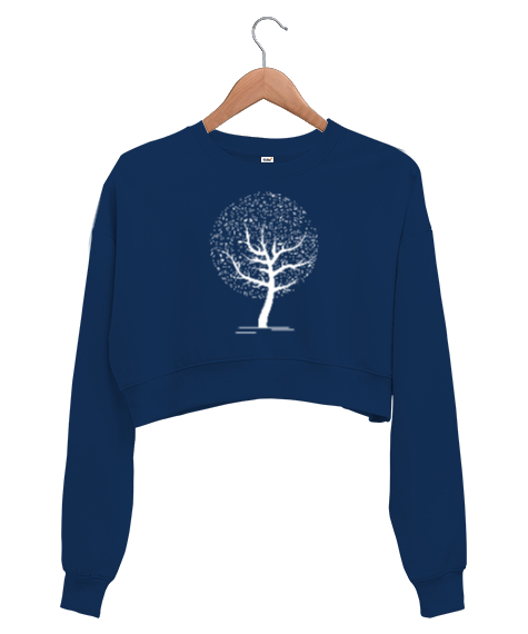 Müzik Ağacı - Notalar Lacivert Kadın Crop Sweatshirt