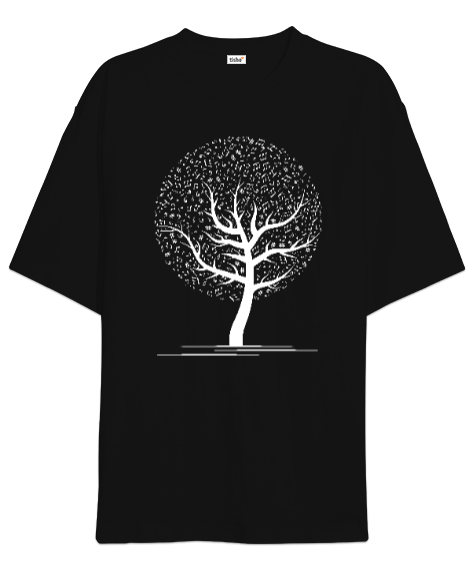 Tisho - Müzik Ağacı - Notalar Siyah Oversize Unisex Tişört