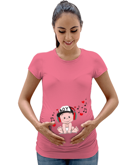 Tisho - Müzik dinleyen bebek Kadın Hamile Tişört