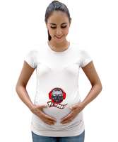 Müzik dinleyen köpek baskılı Beyaz Kadın Hamile Tişört - Tisho