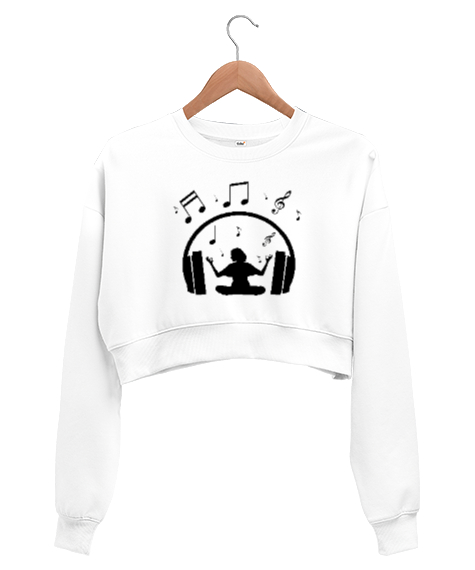 Tisho - Müzik Meditasyon Beyaz Kadın Crop Sweatshirt